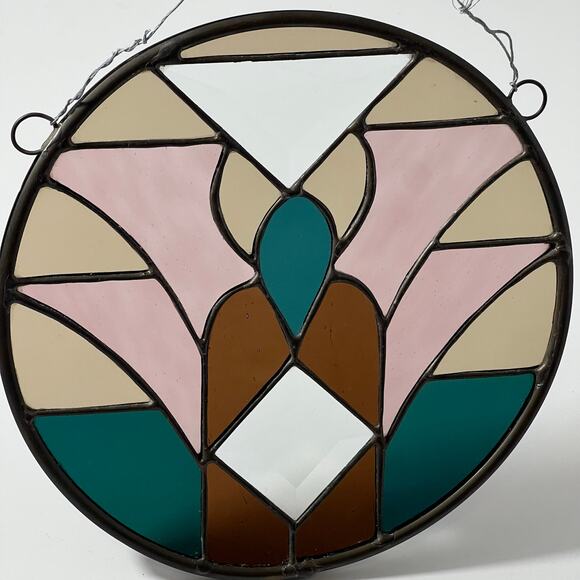 Gorgeous Vintage Stained Glass Art Deco Tiffany Inspired Suncatcher Window Decor - Picture 1 of 9